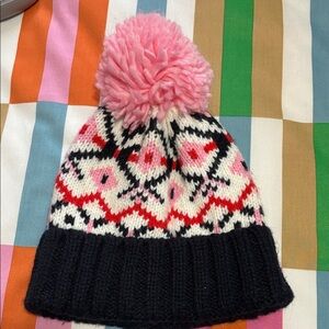 Pom Pom Knit Hat - Pink and Black